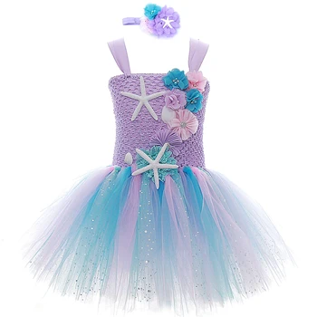 Gėlių Vaikai Mergaitės Gimtadienio Tutu Sukneles su Lankelis Violetinės Jūros Žvaigždė, Princesė Bamblys Kūdikių Mergaičių Vestuvių Suknelė Vaikai Medžiaga