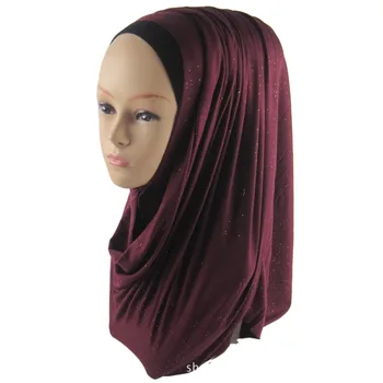 H1197 aukštos kokybės blizgučiai medvilnės jersey musulmonų ilgas šalikas,minkštas moterų hijab headwrap,įvairių spalvų