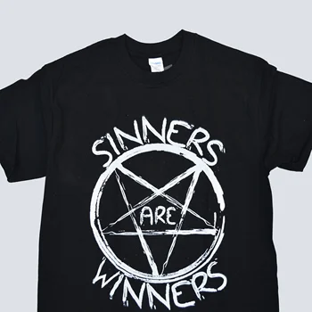 HAHAYULE Nusidėjėliai Yra Nugalėtojai Unisex 90-ųjų Grunge Gothic Black T-Shirt Hipsters Šėtono Grafinis Tee