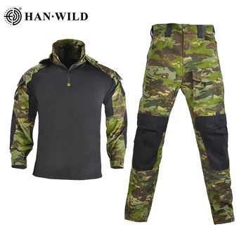 HAN LAUKINIŲ Taktinis Kostiumas Šarvai Kovoti su Tiktų Marškinėliai & Kelnės su Trinkelės Airsoft Karinės Kostiumas Combat uniform Vandeniui su Gaubtu