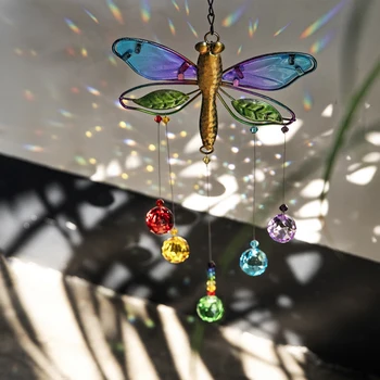 H&D Chakra Sodo Suncatcher Metalo Dragonfly Kristalų Prizmės Vaivorykštė Maker Pakabukas Lango Kabo Ornamentu Patio Namų Dekoro