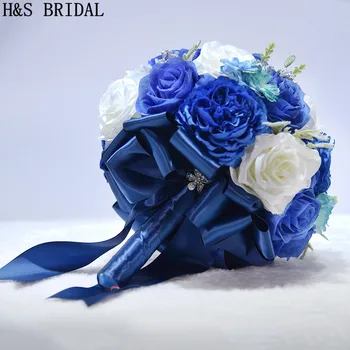 H&S BRIDAL Mėlyna Dramblio kaulo Nuotakos Puokštė Bouquet De Mariage Dirbtinis Senovinių Vestuvių Puokštės Brides 2020 Bridesmaid Gėlių