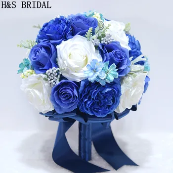 H&S BRIDAL Mėlyna Dramblio kaulo Nuotakos Puokštė Bouquet De Mariage Dirbtinis Senovinių Vestuvių Puokštės Brides 2020 Bridesmaid Gėlių