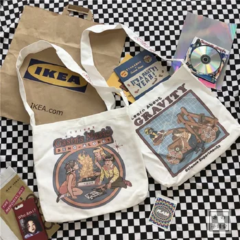Harajuku Derliaus didelės talpos, hip-hop Amerikos komiksų, animacinių filmų drobės krepšys didelės talpos pečių Mados krepšiai