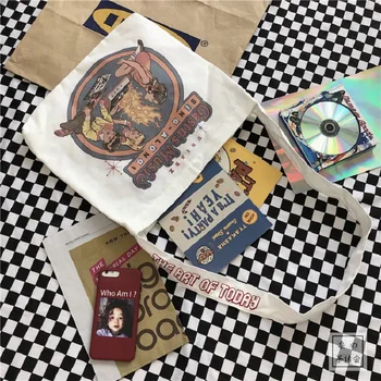 Harajuku Derliaus didelės talpos, hip-hop Amerikos komiksų, animacinių filmų drobės krepšys didelės talpos pečių Mados krepšiai