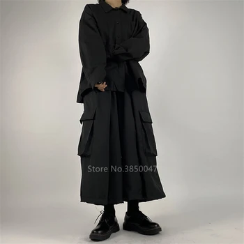 Harajuku Japonų Stiliaus Kelnės Haori Pločio Kojų Kelnės Samurajus Kostiumas Juodos Spalvos Gotikos Haremo Kelnės Kimono Laisvi, Hip-Hop, Punk Yukata