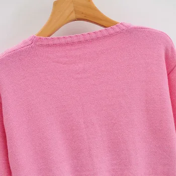 Harajuku V-kaklo Single-breasted Meilės ilgomis Rankovėmis Chic Moterų Megztinis Kolegija Stiliaus Mados Moterų Megztinis