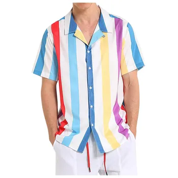 Havajų Marškinėliai Vyrams trumpomis Rankovėmis Dryžuotas Mygtuką žemyn Marškiniai Harajuku Streetwear Mens Suknelė Marškiniai Komfortą camisas hombre