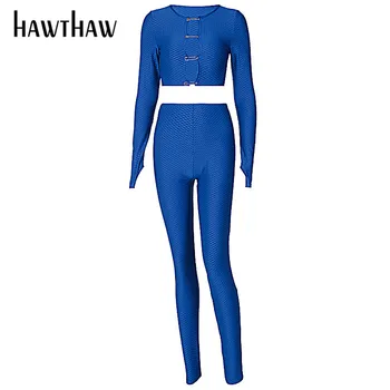 Hawthaw Moterų Mados Rudens Ilgomis Rankovėmis Tuščiaviduriai Iš Apkarpyti Viršūnes Plonas Ilgas Kelnes Dviejų Dalių Rinkiniai 2020 M. Rudenį Drabužių Streetwear