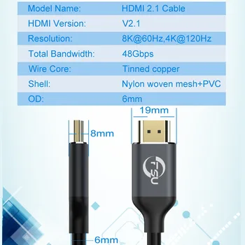 HDMI 2.1 8K HDMI Kabelis 4K@120Hz 48Gbps HDCP2.2 HDMI Kabelis PS4 Splitter LANKO Jungiklį, Audio Video Laidas 8K HDMI 2.1 1 2 3 M