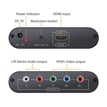 HDMI į RGB Component 5RCA YPbPr Vaizdo + R/L Audio Converter su Scaler HD 1080P Adapteris, HDTV Monitorius, Projektorius,