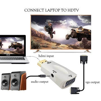 HDMI į VGA Adapteris, Garso Kabeliai Konverteris Vyrų ir Moterų HD 1080P PC Nešiojamas TV Box Projektoriaus Kabelis