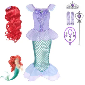 Helovinas Little Mermaid Princess Arieling Cosplay Kostiumai vaikams Baby Girl Undinėlės Uodegos Gimtadienio Šventės Kostiumų perukas