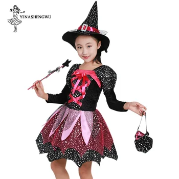Helovyno Cosplay Kostiumų Magija Ragana Vaikų Witch Elf Veiklos Kostiumas Maskuotis Šalies Girl Dress Sijonas Kostiumas
