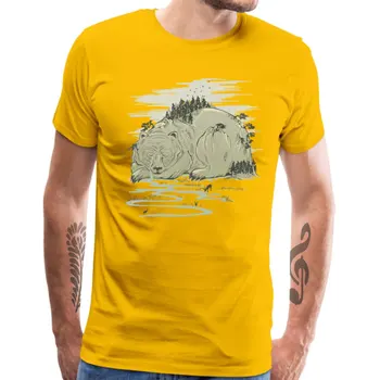 Hibernature T-shirt Slim Tinka Viršūnes Tees trumpomis Rankovėmis Marškinėlius Vyrų Medvilnės Crewneck Marškinėliai Naujo Dizaino Bear Mountain Piešimo Spausdinti