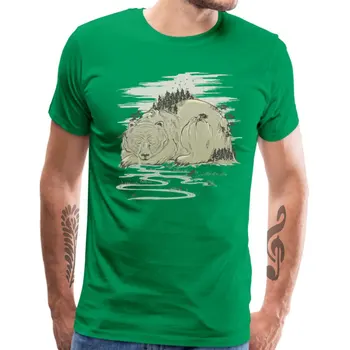Hibernature T-shirt Slim Tinka Viršūnes Tees trumpomis Rankovėmis Marškinėlius Vyrų Medvilnės Crewneck Marškinėliai Naujo Dizaino Bear Mountain Piešimo Spausdinti