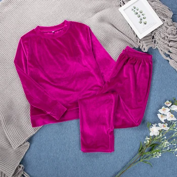HiLoc Kietas Ilgomis Rankovėmis Žiemos Pižama Moterų 2020 M. Aksomo Sleepwear Šiltas Dviejų Dalių Komplektas Viršaus Ir Kelnės Slim Dėvėti Namuose Kostiumas Pajama