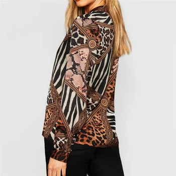 HiloRill 2020 M Palaidinė Moterims Gyvūnų Spausdinti Leopard Palaidinės Turn-Žemyn Apykaklės Marškinėliai Atsitiktinis Palaidų Ponios Tunika Viršūnes Blusas Plius Dydis