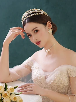 HIMSTORY Subtilus Multi-layer Vestuvių Rožančiai Crown Princess Crystal Pearl Šalies vakarinę Suknelę Plaukų aksesuarai