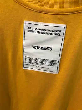 Hip-Hop Pleistras Vetements T-Shirts Vasaros Mados Negabaritinių Geltona Vetements T Shirts 19SS Siuvinėjimo Abiejų Pusių Vetements Viršuje Tees