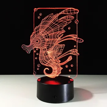 Hippocampi Burbulas 3D Akrilo Animacinių filmų Sea Horse iliuzija, LED Lempos, USB Lentelė Naktį Šviesos Romantiškas Dekoro Lempos Kalėdų Šviesos