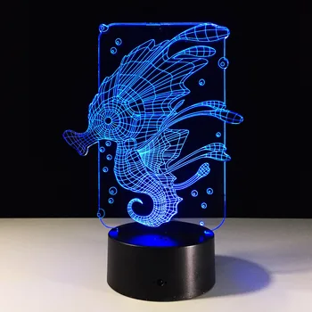 Hippocampi Burbulas 3D Akrilo Animacinių filmų Sea Horse iliuzija, LED Lempos, USB Lentelė Naktį Šviesos Romantiškas Dekoro Lempos Kalėdų Šviesos