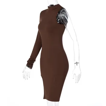 Hirigin Kieta Moteris, Mini Suknelės ilgomis Rankovėmis Suknelę, Vieną Petį 2020 M. Rudens Žiemos Golfo Bodycon Ritininės Seksualus Streetwear Šalis