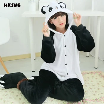 HKSNG Suaugusiųjų Žiemos Kinijos Panda Flanelė Pižama Animacinių filmų Gyvūnų Raudonų Akių efekto Kunfu Panda Helovinas Onesie Cosplay Sleepwear Gobtuvu Kig