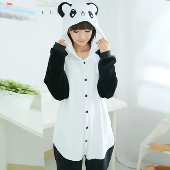 HKSNG Suaugusiųjų Žiemos Kinijos Panda Flanelė Pižama Animacinių filmų Gyvūnų Raudonų Akių efekto Kunfu Panda Helovinas Onesie Cosplay Sleepwear Gobtuvu Kig