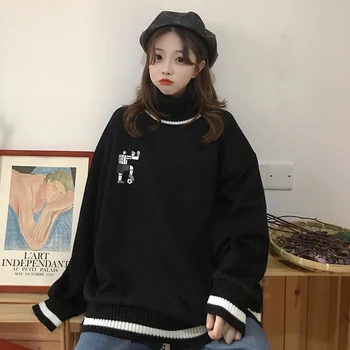 Hoodies Moterų Storesnis Plius Aksomo Kietas Dryžuotas Spausdinti Negabaritinių Prarasti Golfo Visą Rankovės Moterų Hoodie Laisvalaikio Korėjos Stiliaus