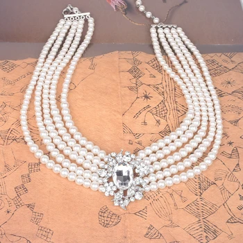 HOWAWAY 2020 naujas Hepburn temą šalies apvalių perlų imitacija apykaklės, karoliai multi-kryptis apykaklės 20s karoliai priedai