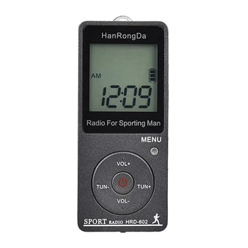 HRD-602 Nešiojamasis Radijo Imtuvas FM/AM Radijas, LCD Ekrano Užrakto Mygtuką Kišenė Radijas su Ausinių Sporto Pedometer