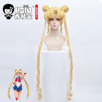 HSIU Anime Naujas Sailor Moon cosplay Usagi Tsukino cosplay perukas Šviesūs Dviviečiai plaukai surišti į uodegą Ilgas Garbanotas Atiduoti prekės perukas ju