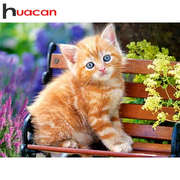 Huacan Deimantų Siuvinėjimo Rinkiniai Katė 5D 