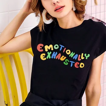Humoro Emociškai Išsekęs Spausdinami T Marškinėliai Spalvinga Raidės T-Shirt Moterims, Vasaros Viršūnes Street Wear Minkštos Medvilnės Harajuku Viršūnės