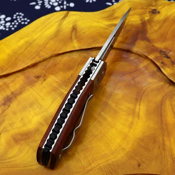 HUOWEN D2 plieno peiliukas medžioklės įrankį Naudingumas Wilderness išgyvenimo lankstymo peiliai Flipper guolių sistema raudonmedžio rankena faca