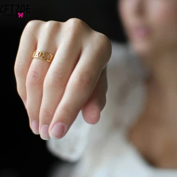 ICFTZWE Aukso Spalvos Anel Bague Sidabro Anillos Mujer Skanėstas romėnišką Žiedas Užsakymą Vestuvių Juostoje Data Papuošalai Moterims BFF