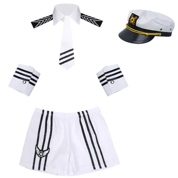 Iinim Vyrų Vyrų karinio jūrų Laivyno Jūreivis Fancy Dress Up Šortai su Bžūp, Apykalę, Kaklaraištį, Rankogaliai Cosplay Šalių Egzotiškų Seksualus Kostiumai Clubwear
