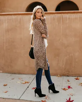 Ilgai Kamufliažas, Paltai Moterims 2019 Mados Ilgomis Rankovėmis Nauja Rudens Ir Pavasario Atsitiktinis Mygtuką Camo Outwear Leopard Striukė Viršutinių Drabužių Siuvimas