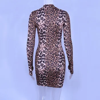 Ilgomis rankovėmis aukštu kaklu, leopardas spausdinimui seksualus suknelės 2019 m. pavasarį, rudenį moterys fahsion aukšto juosmens Kalėdų šalis suknelės