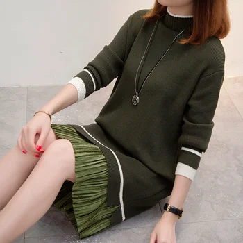 Ilgomis rankovėmis žalia suknelė megzti megztinis suknelė negabaritinių megztinis rudenį prarasti atsitiktinis suknelė didelių dydžių