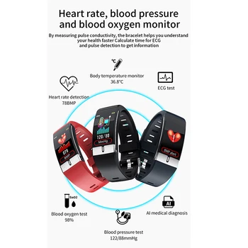 Imosi Smart Žiūrėti E66 Kūno Temperatūra EKG PPG Širdies ritmą, Kraujo Spaudimą ir Deguonies Fitness Tracker Apyrankę Smart Grupė Vyrų Moterų