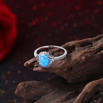 INALIS Balta Kubinis Cirkonis Ir Blue Opal Ovalo Formos Žiedai Moterims Romantiška Jubiliejų Žiedas Mados Moterų Papuošalai parduodami
