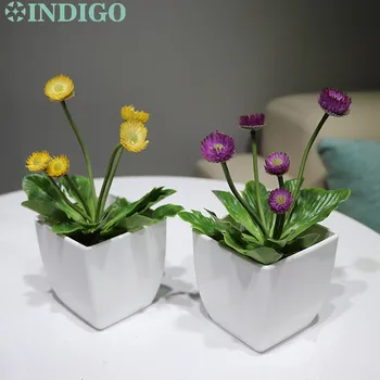 INDIGO - Geltonos Kiaulpienės Dirbtinis Sultingi Augalų Su Vaza Plastiko Bonsai Stalo Apdailos Žaluma Nemokamas Pristatymas