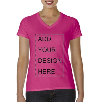 Individualų Marškinėliai Logo Spausdinimas Moterų Spausdinti Savo Dizaino Aukštos Kokybės Kvėpuojantis Medvilnės V-Kaklo Marškinėliai Moters Plius Dydis