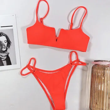 INGAGA 2021 Bikini Komplektas Push Up Maudymosi Aukštos Sumažinti Biquini maudymosi Kostiumėliai Moterims Seksualus V-kaklo Paplūdimio Naujas Diržas Maudymosi Kostiumas Moterims