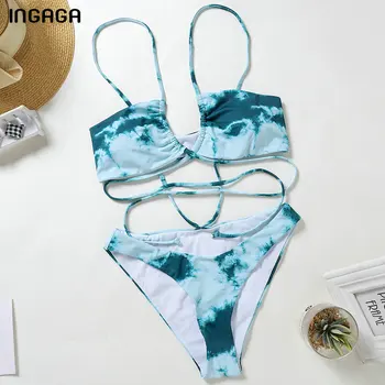 INGAGA Seksualus Bikini Maudymosi Off Peties maudymosi Kostiumėliai Moterims Kryžiaus Tvarstis Biquini Paplūdimio String Lankas Maudymosi Kostiumai 2021 Naujas