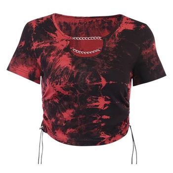 InstaHot kaklaraištis dažų moteriški marškinėliai gothic punk streetwear trumpomis rankovėmis viršūnes vasaros grandinės raišteliu pusėje apkarpyti viršūnes marškinėliai 2020 m.