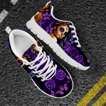 INSTANTARTS Violetinė Dieną Mirties Gėlių Cukraus Kaukolės Dizaineris Sneaker Moterų Butai, Batai, Akių Vaikščiojimo Batai Mujer Pisos