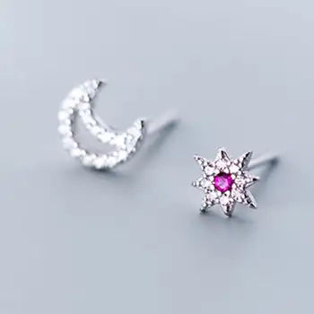 INZATT Nekilnojamojo 925 Sterlingas Sidabro Cirkonis Star Mėnulis Stud Auskarai į mados Moterų dalis Mielas Fine Jewelry minimalistinio Priedai